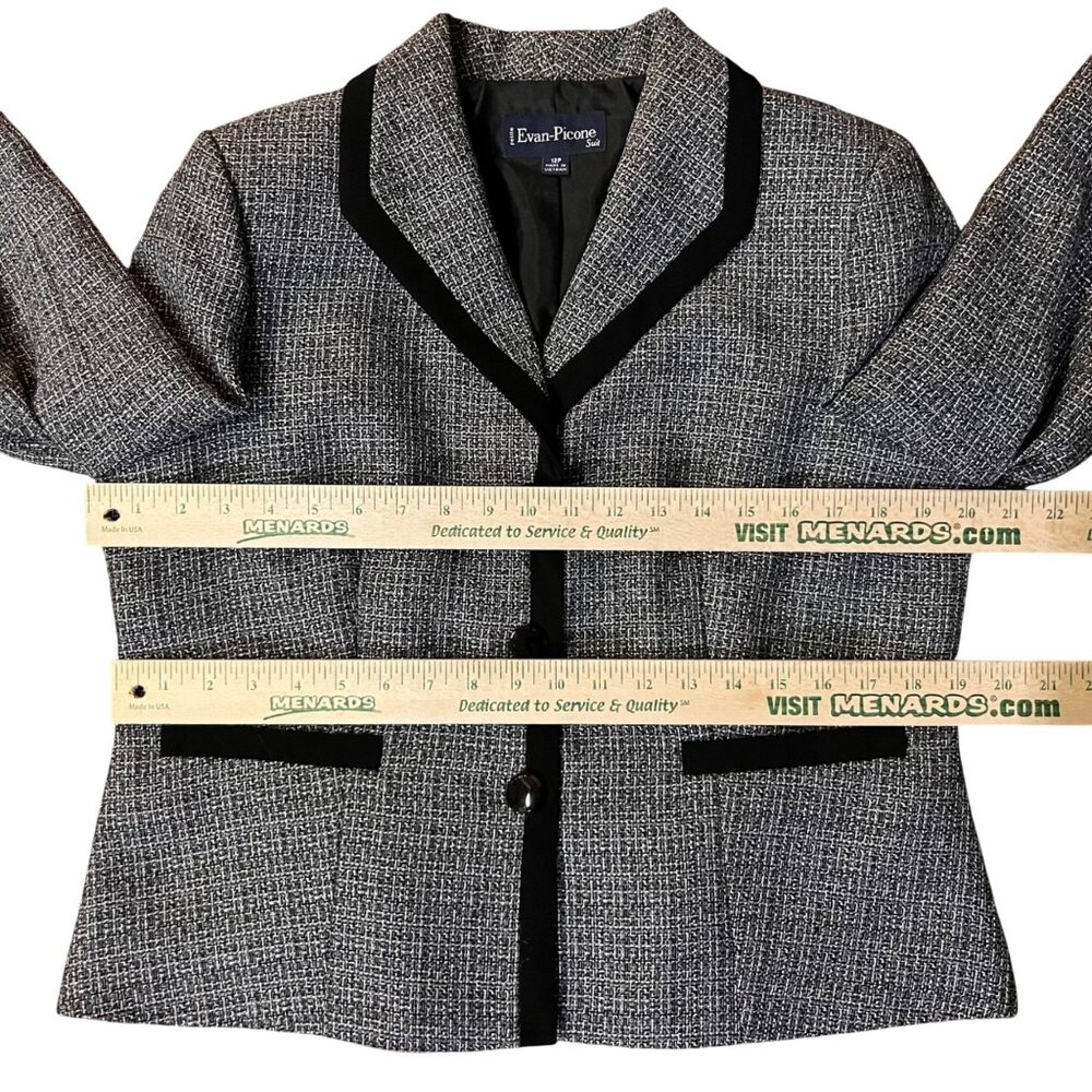 Evan-Picone Blazer Jacket Womens 12P Used Gray Black Trim Lined Petite - Picture 9 of 16